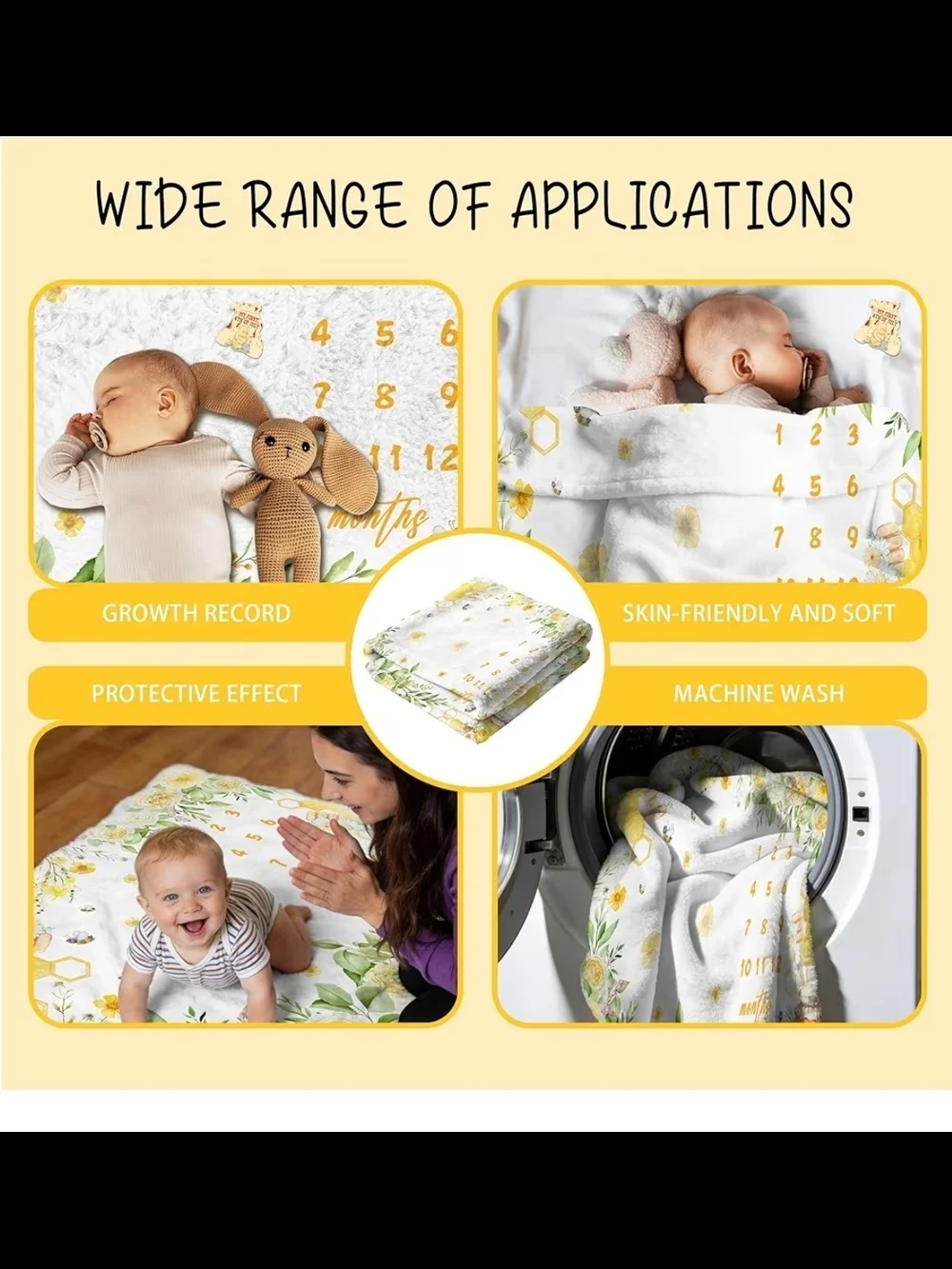 Yellow Floral Baby Monthly Milestone Backdrop by